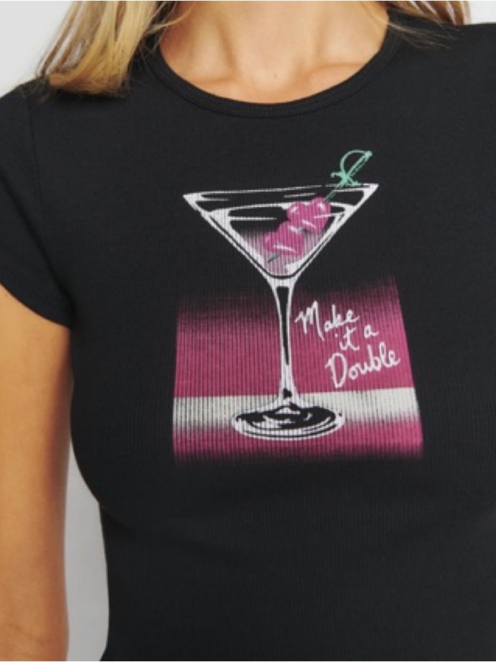 Reformation Black Short Sleeve Graphic Tee with Pink Martini Print M - Picture 1 of 2
